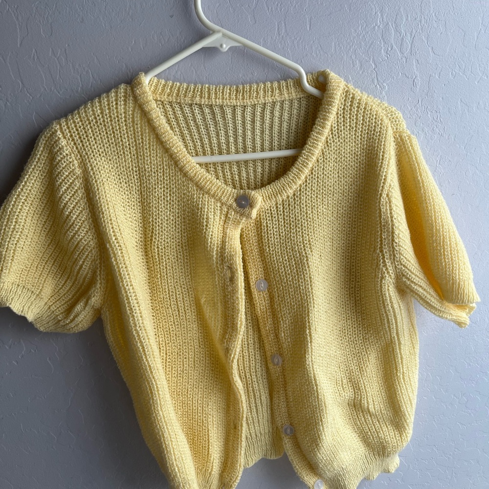 Yellow Knit Button-Up Sweater